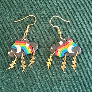 🌈🌩️ Rainbow cloud clay polymer earrings